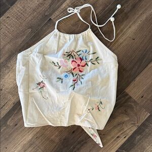 Zara Cream Halter Top with Floral Embroidery